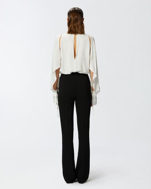 Pinko White Silk-Blend Blouse With Ruffled Sleeves, Vanilla Ice-Cream