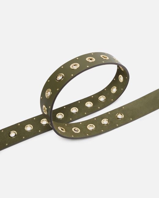 Pinko Green Leather Belt With Eyelets, 4Cm