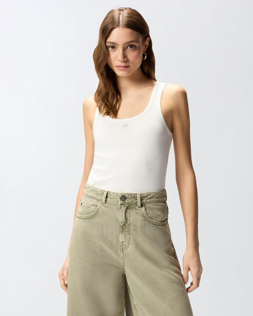 Pinko White Vest Top With Love Birds Golden Detail