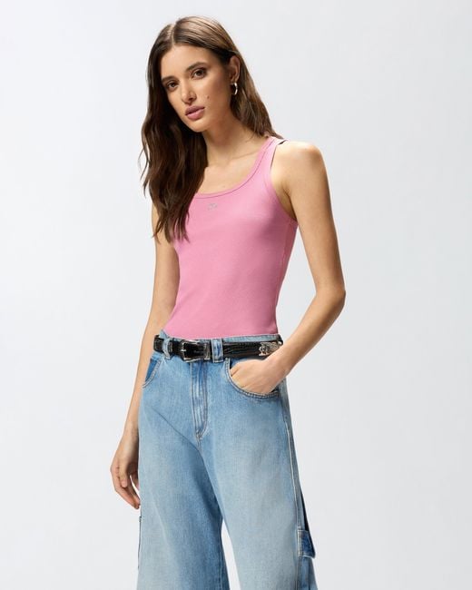 Pinko Pink Vest Top With Love Birds Golden Detail