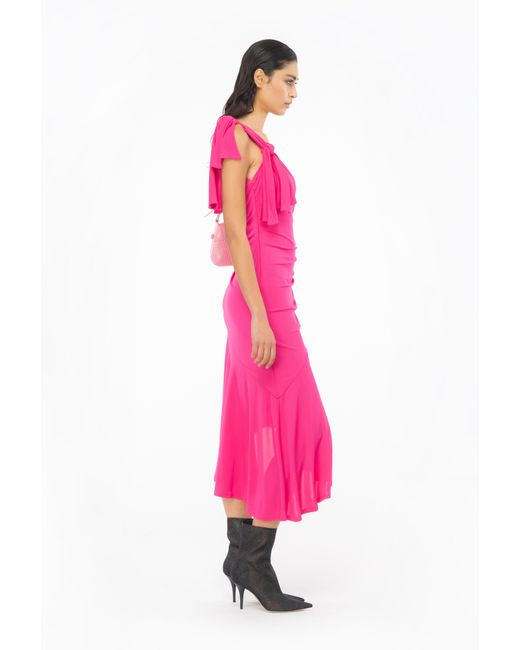 Pinko Pink One-shoulder Dress With Flounce