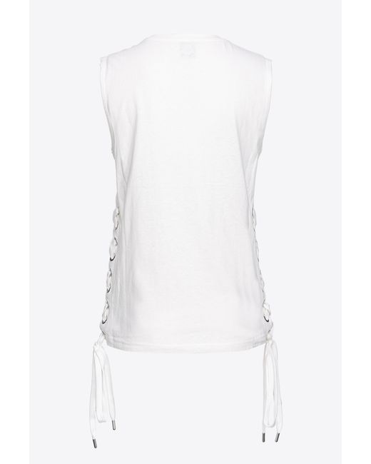 Pinko White Sleeveless T-shirt With Criss-crossing Lacing