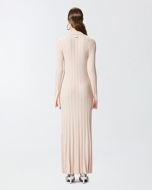 Pinko Natural Long Knit Polo Dress With Openwork