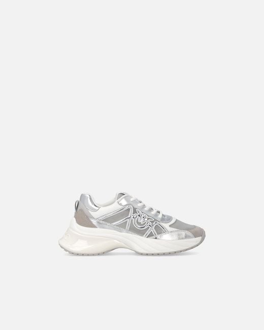 Pinko White Sneakers With Laminated Inserts And Love Birds Logo