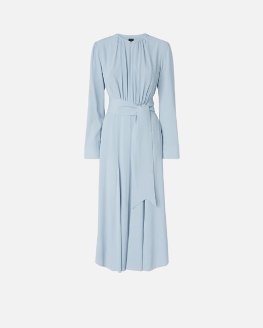 Pinko Blue Long Silk-Blend Dress With Belt And Long Sleeves