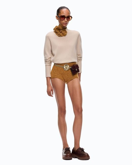 Pinko White Fully Rhinestoned Wool-Blend Shorts