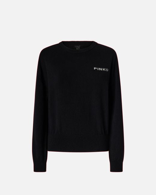 Pinko Black Sweater With Love Birds Maxi-logo