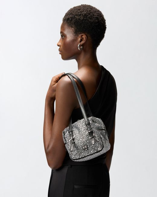 Pinko White Cubic Bag Fully Rhinestoned Crossbody Bag