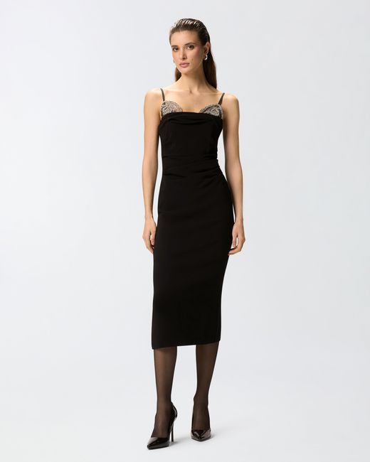 Pinko Black Slim-Fit Midi Dress With Jewel Embroidery