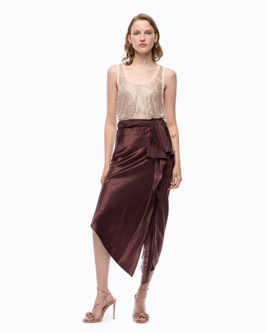 Pinko Red Asymmetric Midi Skirt