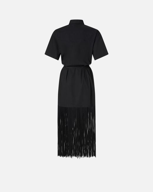 Pinko Black Long Shirt Dress With Fringing And Metallic Details