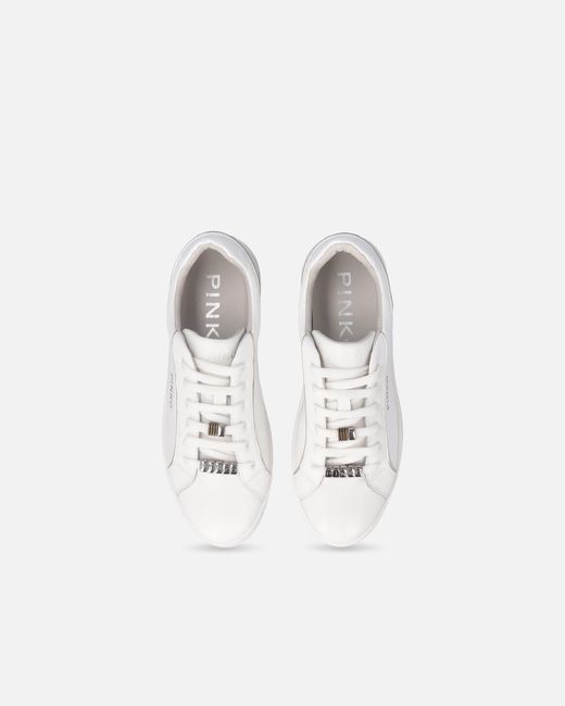 Pinko White Leather Sneakers With Logo