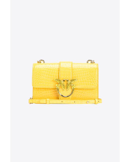 Pinko Yellow Galleria Mini Love Bag One In Shiny Coloured Crocodile-print Leather