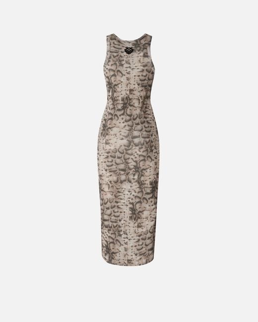 Pinko White Ribbed Slim-Fit Midi Dress With Snake Print