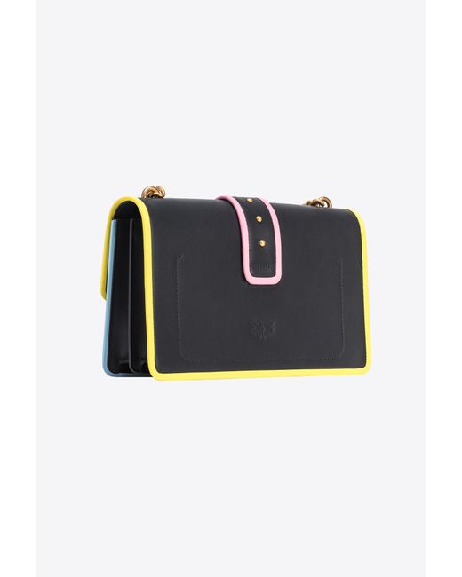 Pinko Black Classic Love Bag One In Leather With Multicoloured Edging