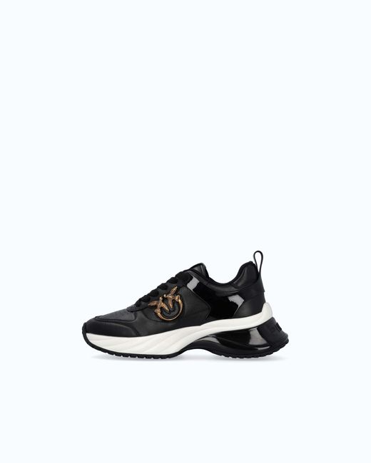 Pinko White Ariel Leather-Effect Sneakers With Mirror Detailing