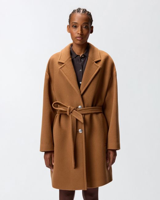Pinko Brown Single-breasted Wool-blend Cloth Coat