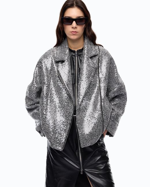 Pinko Gray Sequinned Pea Coat