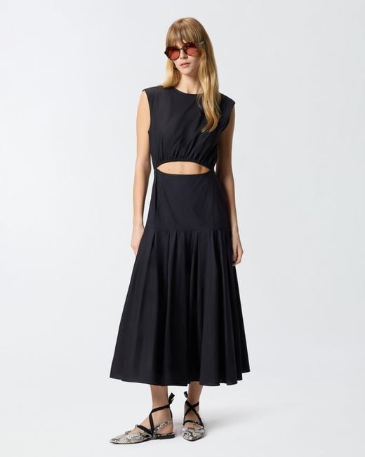 Pinko Blue Sleeveless Midi Dress With Pleats And Cut-Out