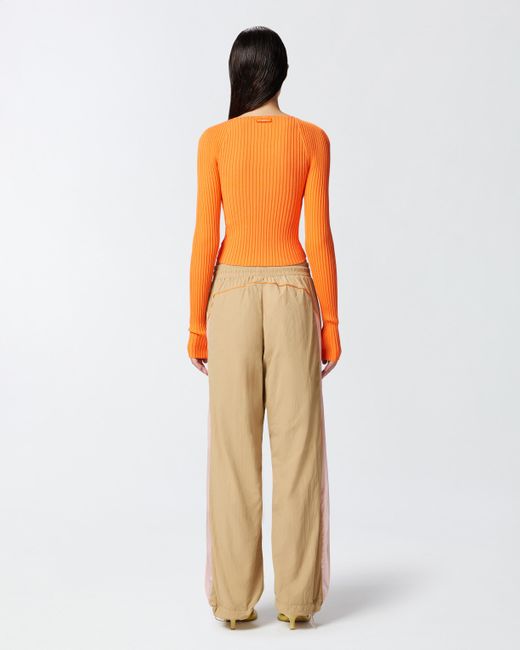 Pinko Orange Slim-Fit Ribbed Cardigan With Sunny Design