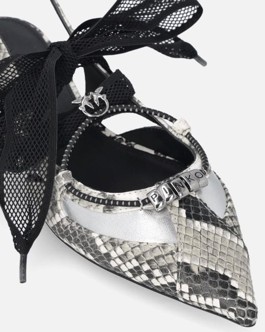 Pinko White Slingback Ballerinas With Python Print And Ties