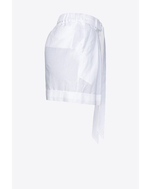 Pinko White Slub Linen Shorts