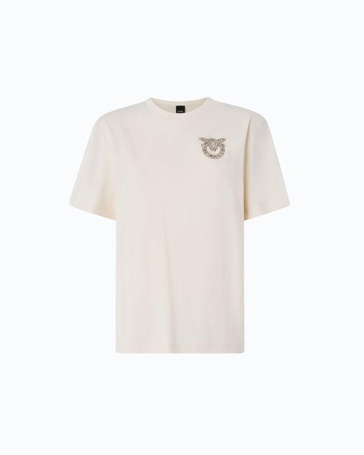 Pinko White T-Shirt With Love Birds Jewel Detail
