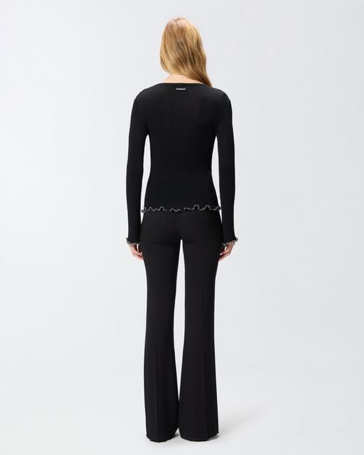 Pinko Black Ribbed Sweater With Jewel Edges
