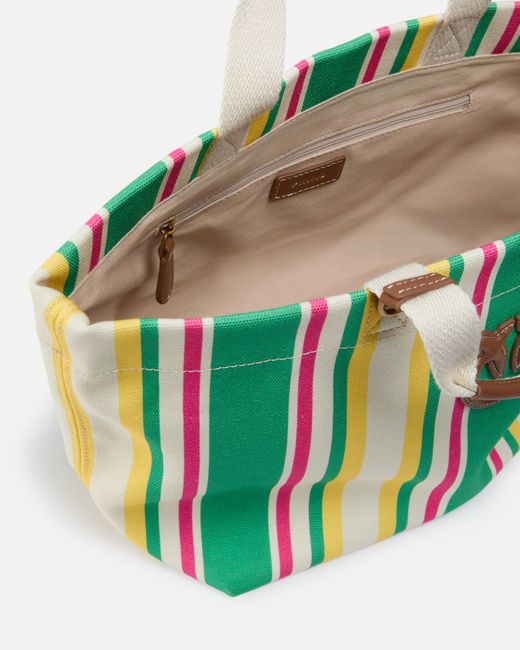 Pinko Blue Medium Shopper Bag In Striped Canvas
