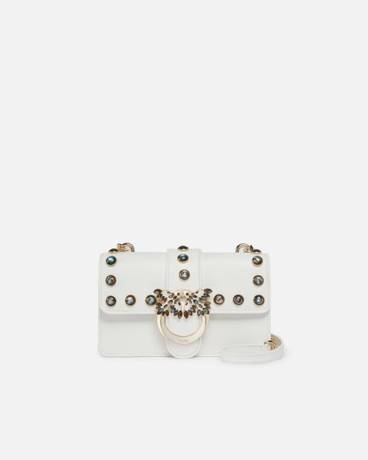 Pinko White Love Bag Crossbody Bag With Mother-Of-Pearl Studs Galleria