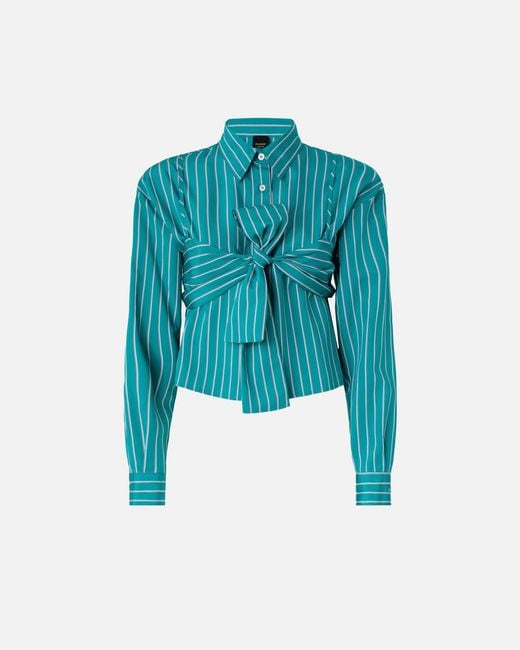 Pinko Blue Striped Cropped Shirt With Bow