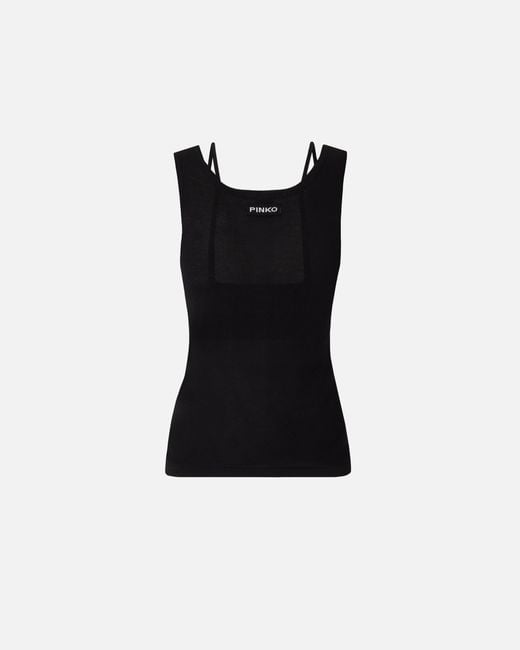 Pinko Black Knitted Vest Top With Mother-Of-Pearl Buttons