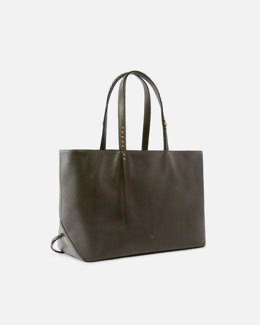Pinko Natural Medium Leather Shopper Bag With Metal Details