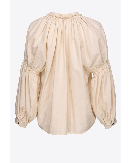 Pinko Natural Muslin Blouse With Openwork Embroidery