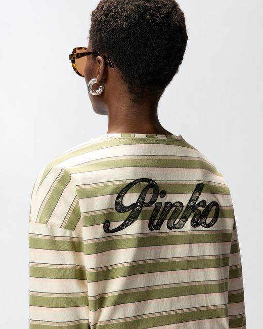 Pinko Natural Striped Jersey Top With Structured Collar