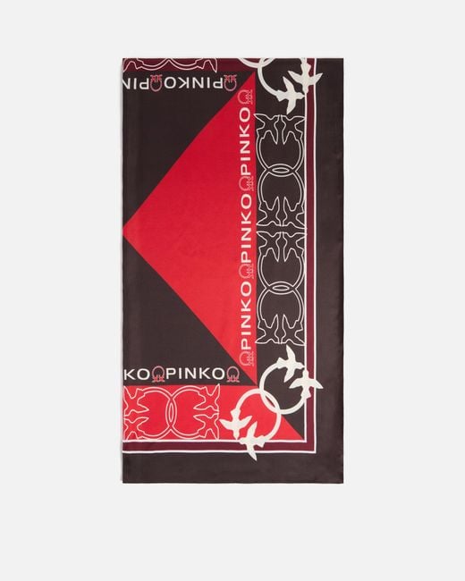 Pinko Red Two-Tone Scarf With Logos