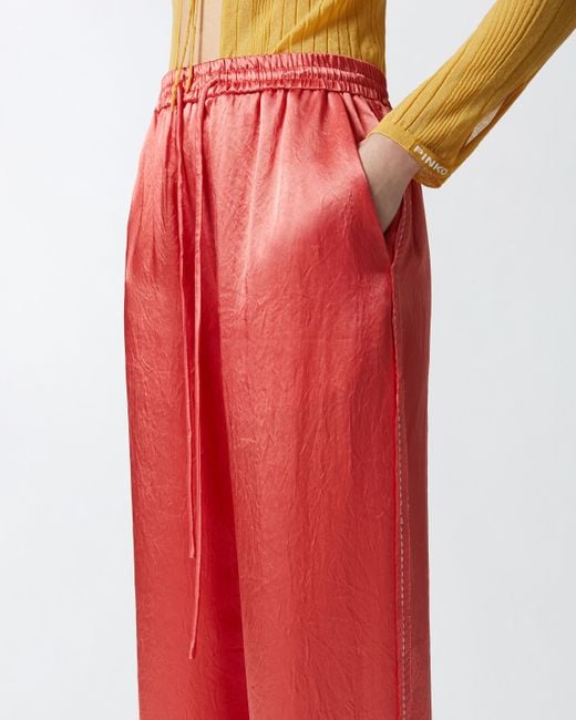 Pinko Red Pyjama-style Palazzo Trousers In Satin