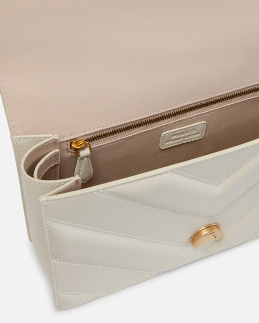 Pinko Natural Medium Love Bag Pebbled Leather Crossbody Bag With V-Shaped Pattern And Logo