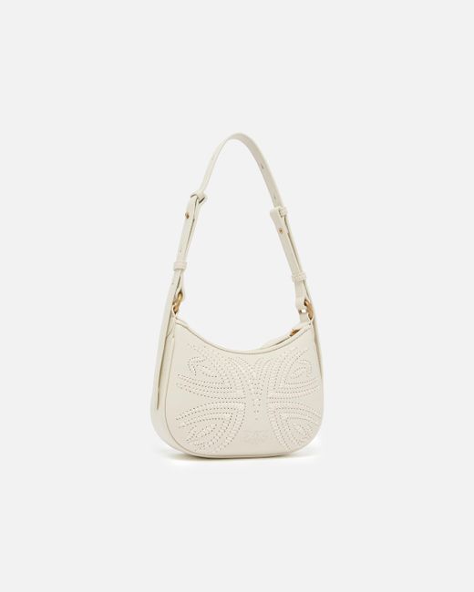 Borsa A Spalla Baby Half Moon Con Ricamo di Pinko in White