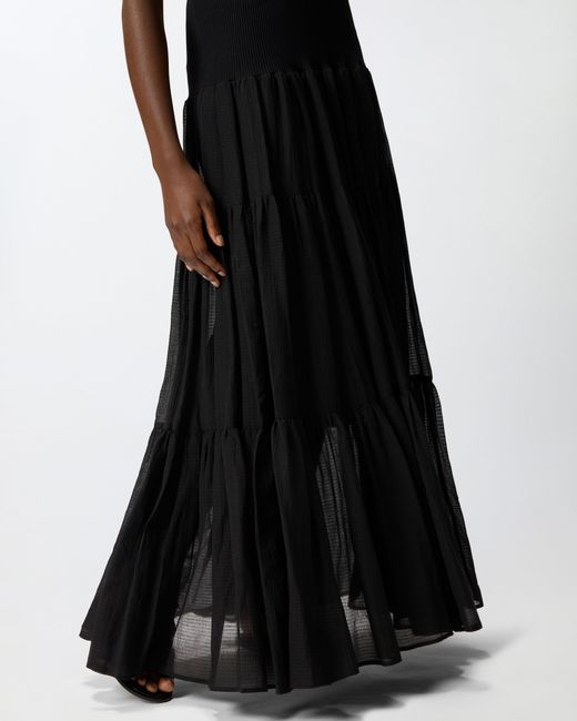 Pinko Black Long Dress With Ribbed Top And Flounced Skirt