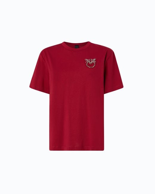 Pinko Red T-Shirt With Love Birds Jewel Detail