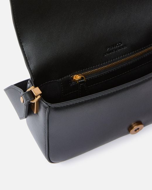 Pinko Black Mini Calfskin Shoulder Strap