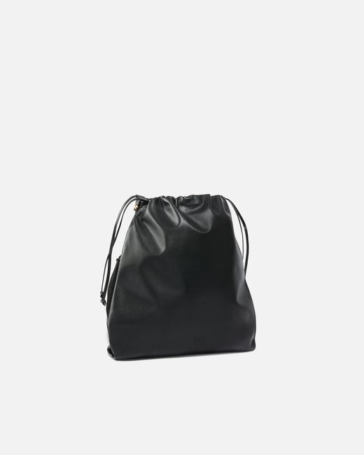 Pinko Black Leather Mini Slouchy Bag With Love Birds Logo