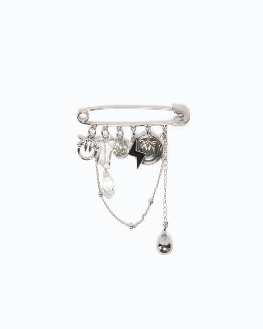 Pinko White Jewel Brooch With Chains And Charms