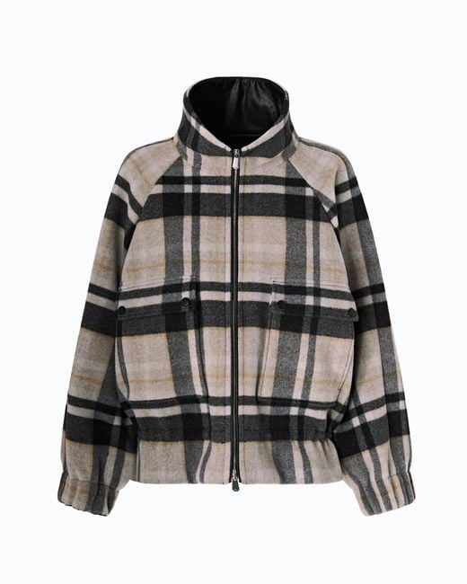 Pinko Black Pea Coat With Zip And Check Pattern
