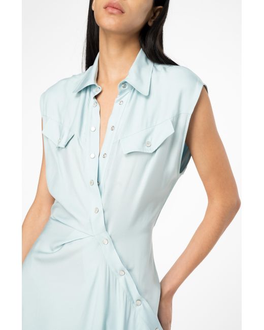 Pinko Blue Sleeveless Shirt Dress With Asymmetric Fastening