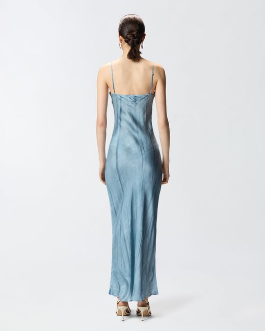 Pinko Blue Fluid Slip Dress With Placed Jewel Print