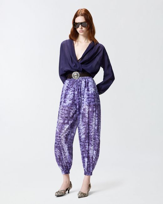 Pinko Blue Cropped Blouse With Hood And Sheer Details