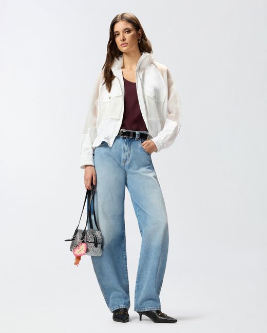Pinko White Technical Jacket With Sheer Inserts