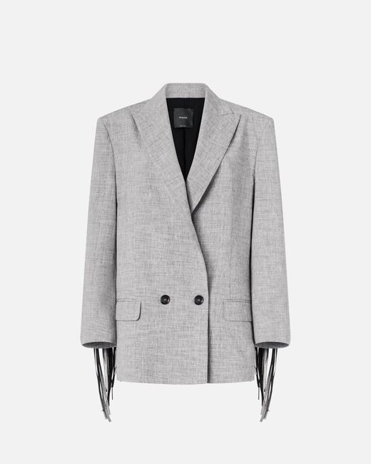 Pinko Gray Double-Breasted Jacket With Fringing